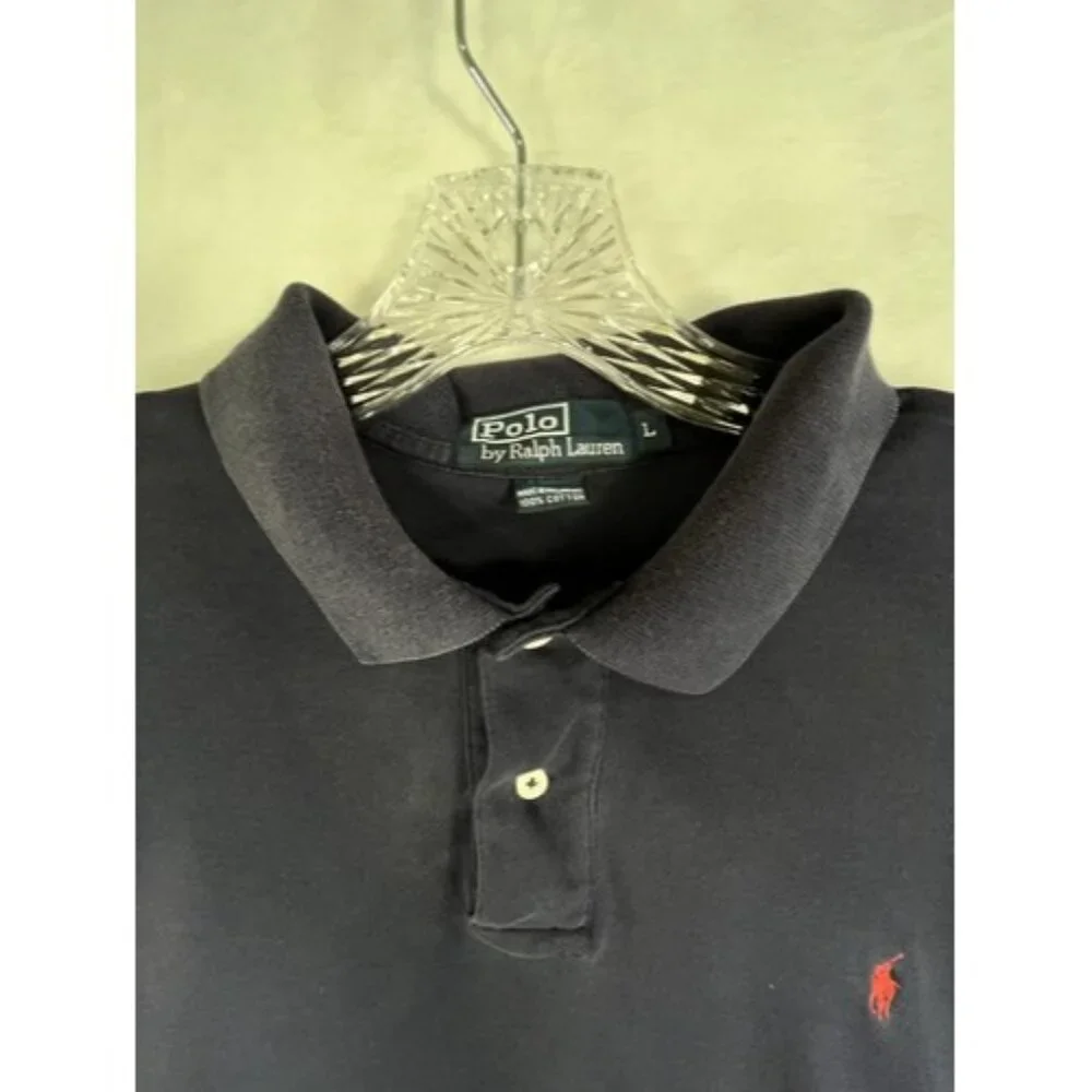 POLO by Ralph Lauren Mens L Polo Shirt‎ Blue Red Pony Soft